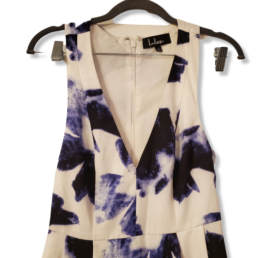 Lulu's Seeing Chic Blue and Ivory Skater Dress - Picture 5 of 8